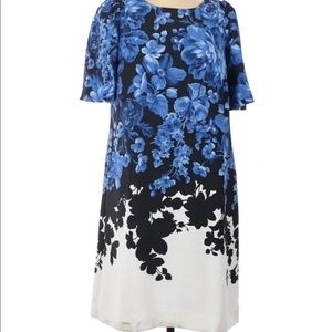 Ann Taylor Blue, Black, White floral dress 10 Tall
